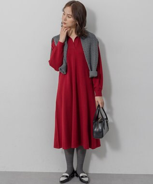 組曲 【加藤ローサさん着用】スキッパーニット ワンピース レッド系