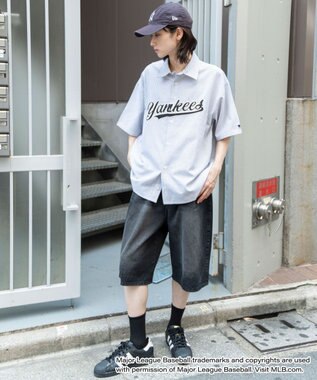 WEGO 【ユニセックス着用ITEM】別注MLBストライプグラフィックシャツ（SS） ブルーストライプ