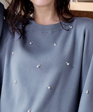 Tiaclasse 【洗える】パール付きニットチュニック ブルー