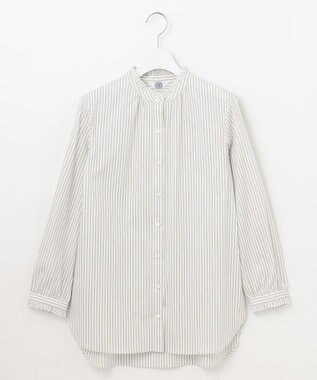 J.PRESS LADIES L 【洗える】BEZ ストライプ フリルネック ブラウス イエロー系1