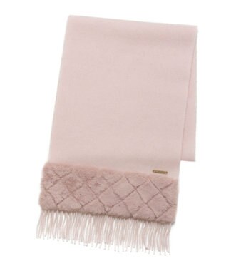 MOONBAT 【WEB限定】フルラ (FURLA)エコファー付きマフラー 無地×キルト風 ウールマフラー ロゴプレート付き ペールピンク