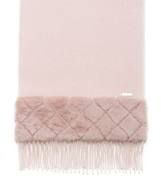 MOONBAT 【WEB限定】フルラ (FURLA)エコファー付きマフラー 無地×キルト風 ウールマフラー ロゴプレート付き ペールピンク