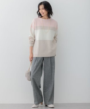 23区 シルクネップヘリンボーン ワイドパンツ ブラック系