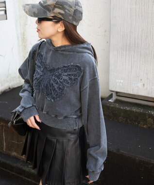 WEGO ヴィンテージウォッシュバタフライショートパーカー ブラックその他