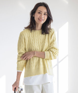 J.PRESS LADIES L 【洗える】GIZA MERCERIZE COTTON ケーブル ニット イエロー系