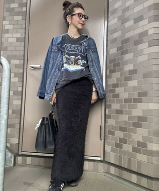 Green Parks シャギーニットスカート Black