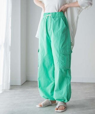 WEGO 【ウエストゴム】ナイロンイージーワイドカーゴパンツ ライム