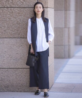 J.PRESS LADIES 【洗える】シャンブレー バンドカラー ピンタック ブラウス ホワイト系