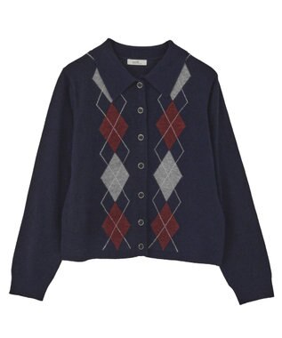 earth music&ecology 【予約】襟付きアーガイルニットカーディガン ネイビー