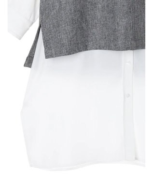 Green Parks ＳＥＴ２点Ｖネックベスト＋７分袖ミディシャツワンピース Gray Mixture