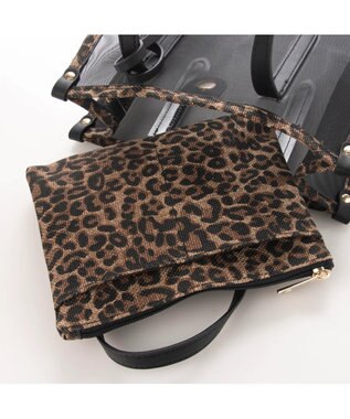 UNBILLION cachecache ポーチ付き柄パイピングメッシュトートバッグ ブラック