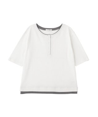 Green Parks 配色ヘンリーネック半袖プルオーバー Off White