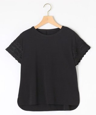 組曲 レーススリーブシルケット カットソー ブラック系
