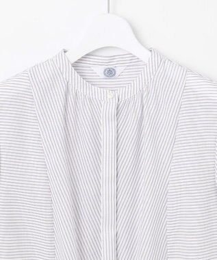 J.PRESS LADIES S 【洗える】ドビー強撚ストライプ 前開き ブラウス ラベンダー系1