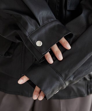 WEGO ヴィンテージライクFレザーブルゾン ブラック