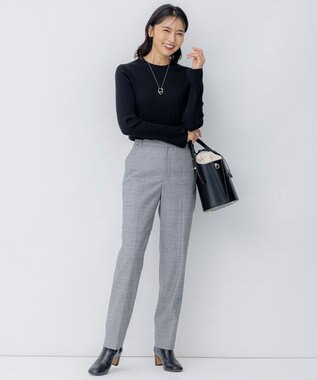 23区 【洗える】ウォームストレッチ チェック テーパード パンツ モノトーンチェック