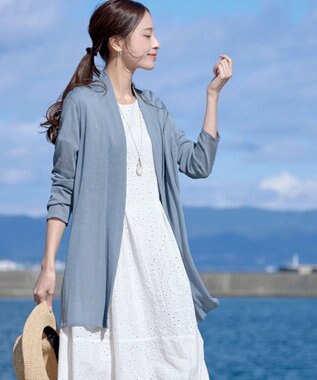 Tiaclasse L 【新色追加・UVケア・接触冷感】ロングトッパーカーディガン サックス