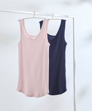 une nana cool 綿100%生地使用 リブ編みコットン タンクトップ ピンク