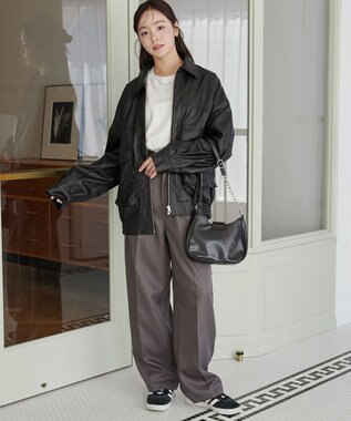 WEGO ヴィンテージライクFレザーブルゾン ブラック