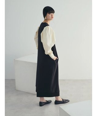 Green Parks armonia. リブ使いコクーンポンチワンピース Black