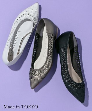 Dominic3 編み込みメッシュ ソフトパンプス ホワイト