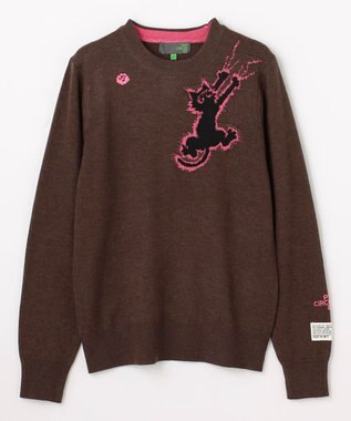 PW CIRCULUS 【WOMEN】Spark cat クルーネックニット ゴルフウェア レディース ダークブラウン系