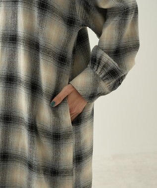 AMERICAN HOLIC バンドカラーチェックシャツワンピース Check Gray