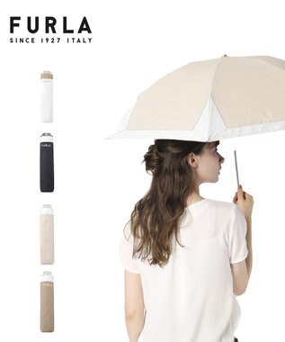 フルラ （FURLA）】晴雨兼用折りたたみ日傘 バイカラーロゴ刺繍