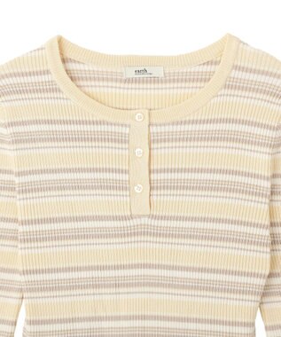 earth music&ecology ペプラムニットプルオーバー Border Yellow