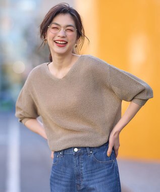 ANY L 【洗濯機可/前後着用可/アンチピリング】２ＷＡＹドライニット ベージュ