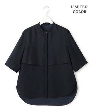 ICB L 【先行予約・WEB限定カラーあり】 FluidBackSatin バンドカラーシャツ ネイビー［WEB限定］