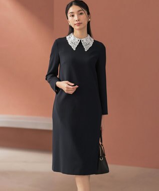 組曲 L 【KUMIKYOKU NAVY】コンフォータブルドレープ レース襟ワンピース ネイビー系