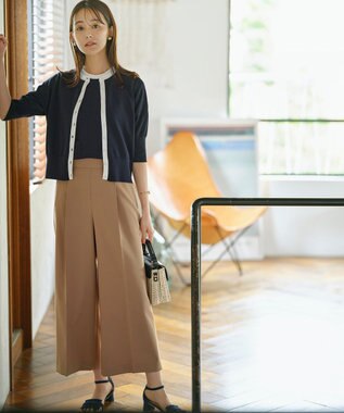 組曲 【洗える・6色展開】CANDYボタン 半袖カーディガン ネイビー×オフ系