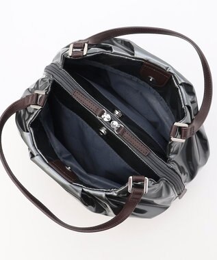 LA BAGAGERIE ソフトエナメル2WAYハンドバッグ Mサイズ ガンメタリック