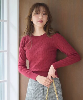 Feroux 【洗える】ケーブル ニット ワイン系
