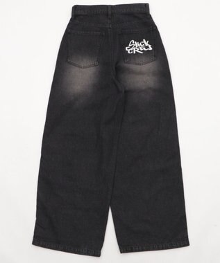 WEGO 【SMサイズ展開】ロゴデニムバギーパンツ デニムブラック