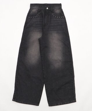 WEGO 【SMサイズ展開】ロゴデニムバギーパンツ デニムブラック