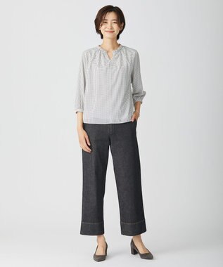 J.PRESS LADIES L 【洗える】 10oz Stretch Denim セミワイド パンツ ブラック系