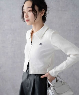 WEGO ワンポイント刺繍WZIP長袖トップス オフホワイト