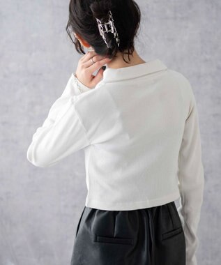 WEGO ワンポイント刺繍WZIP長袖トップス オフホワイト