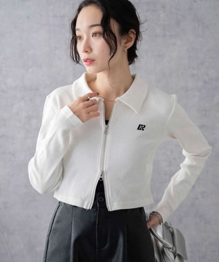 WEGO ワンポイント刺繍WZIP長袖トップス オフホワイト