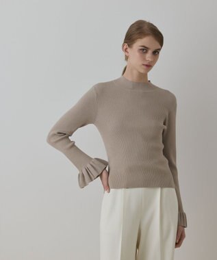 GRACE CONTINENTAL ラメリブニットトップ ベージュ