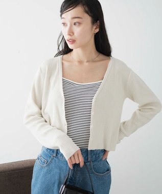 WEGO カラーリブショートカーデ オフホワイト