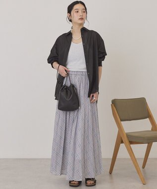 AMERICAN HOLIC 【選べる丈】チェックシアープリーツスカート Light Gray