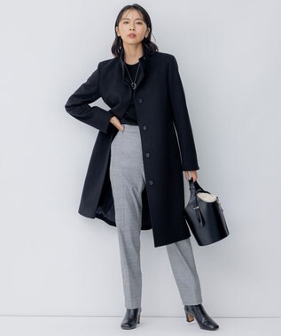 23区 【洗える】ウォームストレッチ チェック テーパード パンツ モノトーンチェック