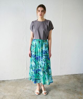 GRACE CONTINENTAL ペイズリープリントギャザスカート グリーン