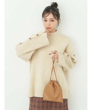 earth music&ecology 袖ボタンニットプルオーバー Ecru