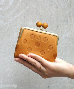 FOLNA RD ドット型押し ウッドボールがま口財布 キャメル