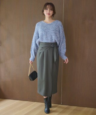 Feroux 【洗える】バックルデザイン タイトスカート グレー系