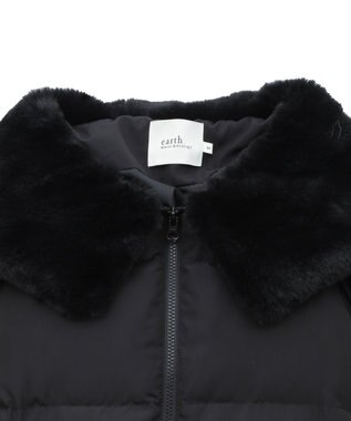 earth music&ecology フードファー中綿ショートコート ブラック